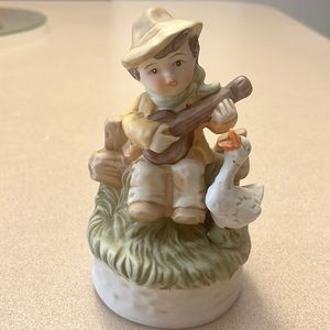 Vintage M.I.C. Taiwan Chalk Ware Music Boy Playing Guitar Singing Goose Figurine